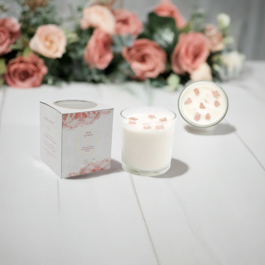 12cm Rose Eucalyptus Candle with Rose Quartz Crystals