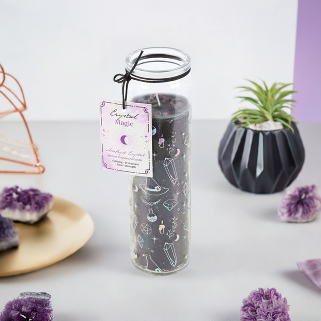 Crystal Witch Jasmine Tube Candle with Amethyst Chips