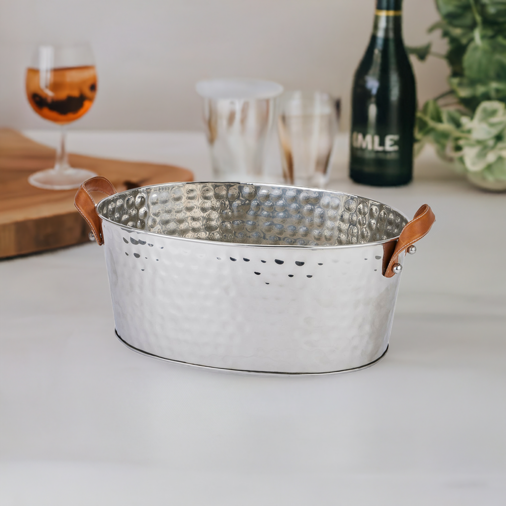 Silver Large Leather Handled Champagne Cooler