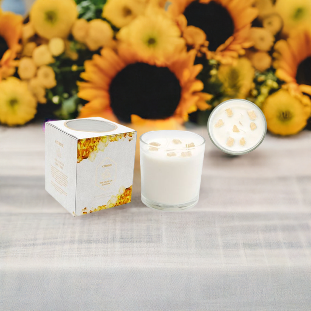 12cm Summer Garden Candle with Yellow Citrine Crystals