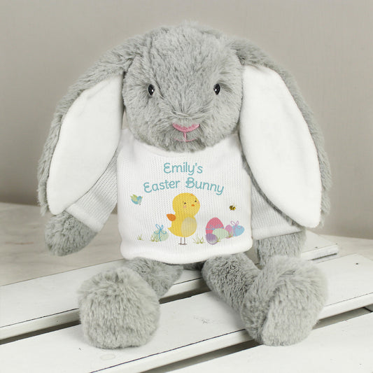 Bunny soft toy wearing Easter theme T-shirt