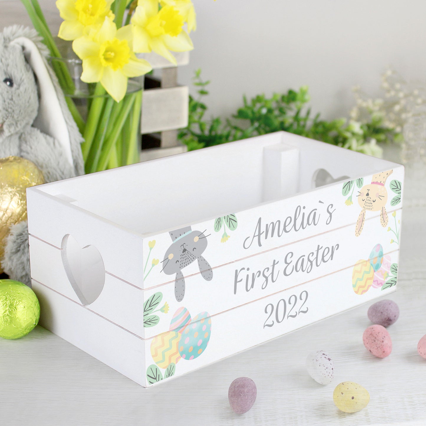 Personalised Easter Bunny White Wooden Crate