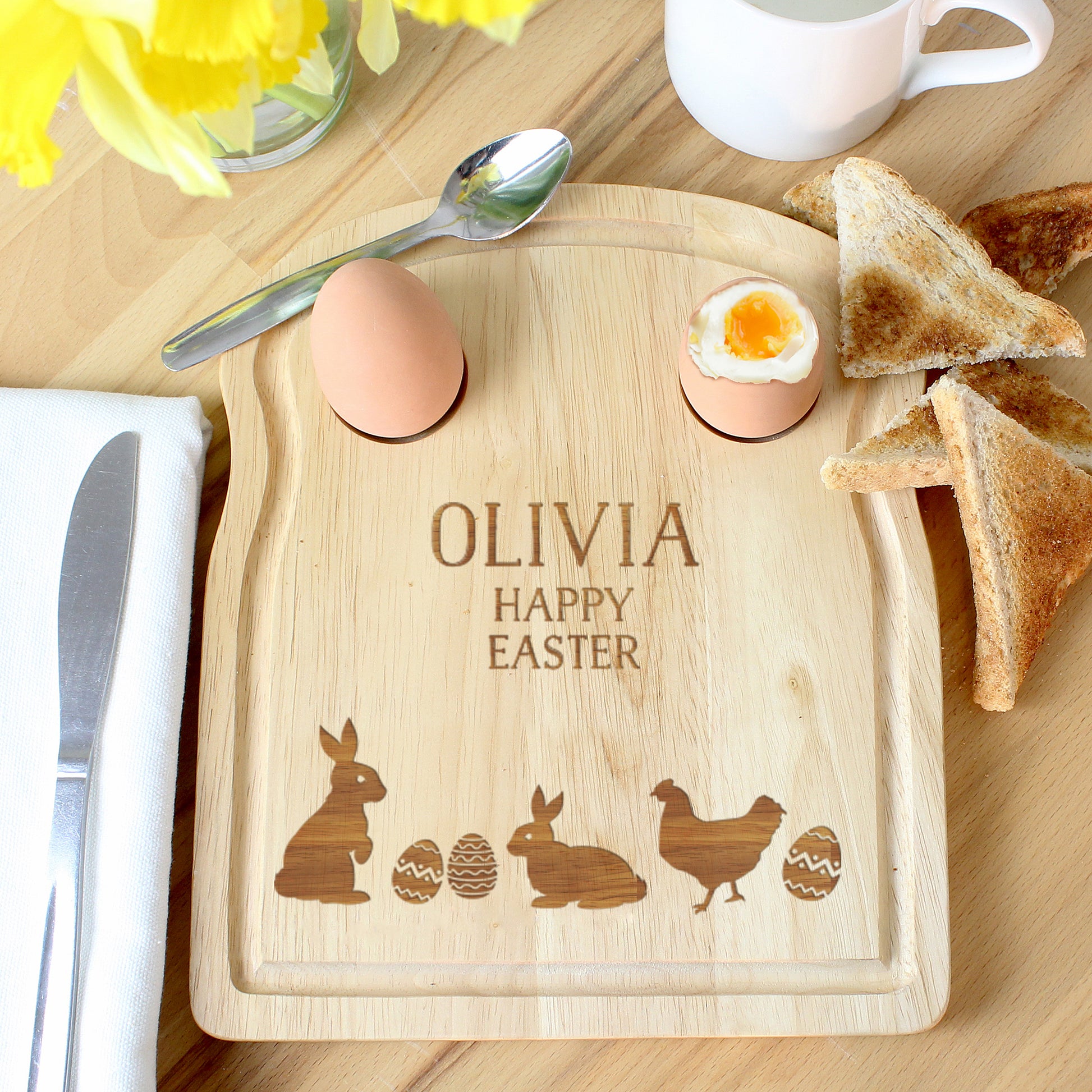 Easter Breakfast Board with bunny and chicken design