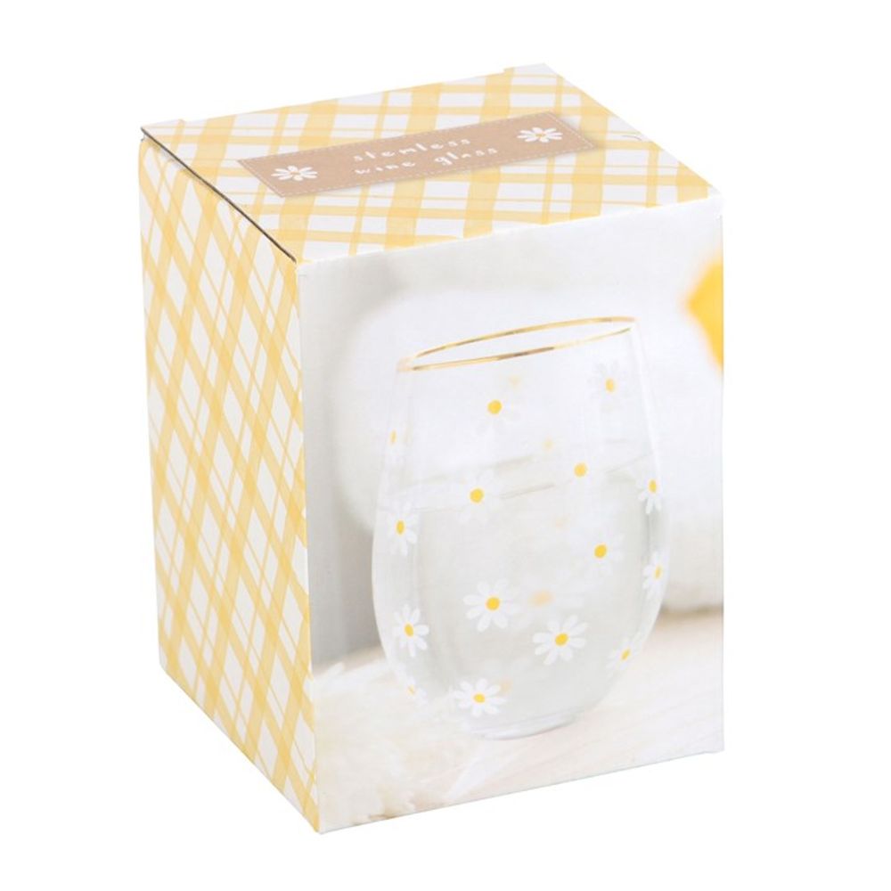 All Over Daisy Print Stemless Wine Glass