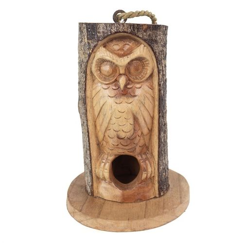 Pine Wood Closed Eye Owl Bird House