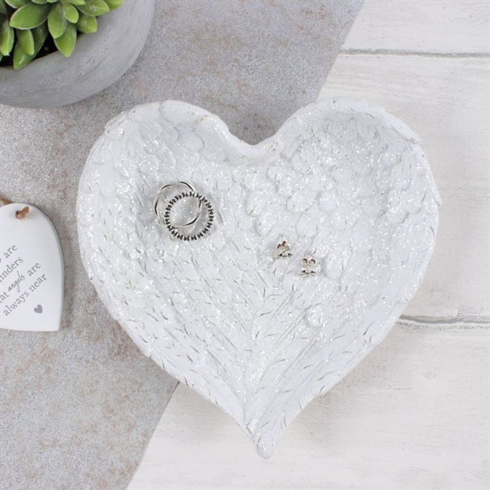 Glitter Heart Shaped Angel Wing Trinket Dish