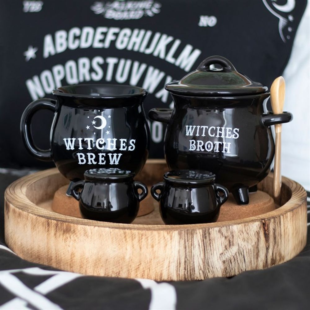 Witches Broth Cauldron Soup Bowl with Broom Spoon