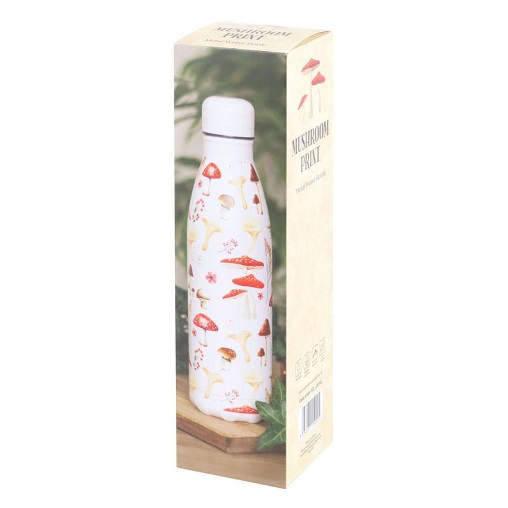 All Over Mushroom Print Metal Water Bottle