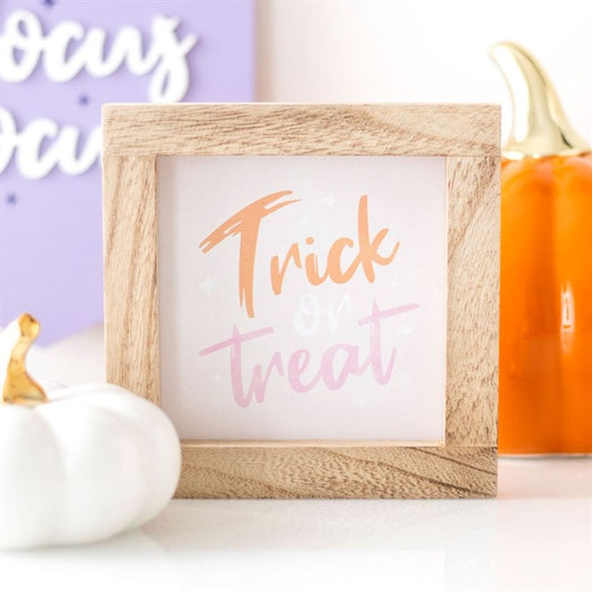 Pink Trick or Treat Wooden Frame Sign