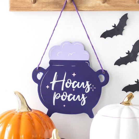 Hocus Pocus Cauldron Shaped Hanging Sign